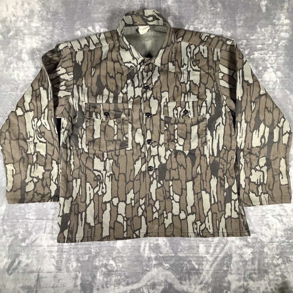 Vintage 80s Treebark Shirt Mens XL Camo Flap Pocket Hunting Outdoors Made In USA